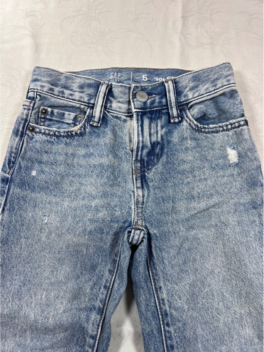 GAP Boys Outfit New Linen Blend White/Blue Button Up Straight Jeans Size 4/5T - Picture 5 of 8